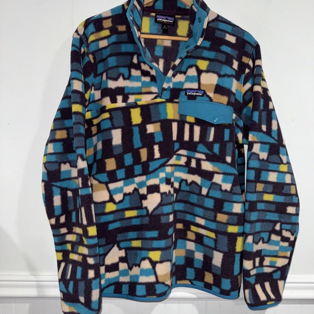 Patagonia Synchilla Snap T Fleece Fitz Roy Patchwork Belay Blue Medium unisex
